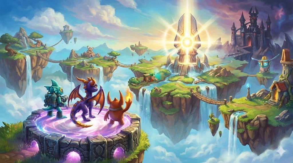 Arte oficial de Skylanders ou imagem temática de Skylands para curiosidades