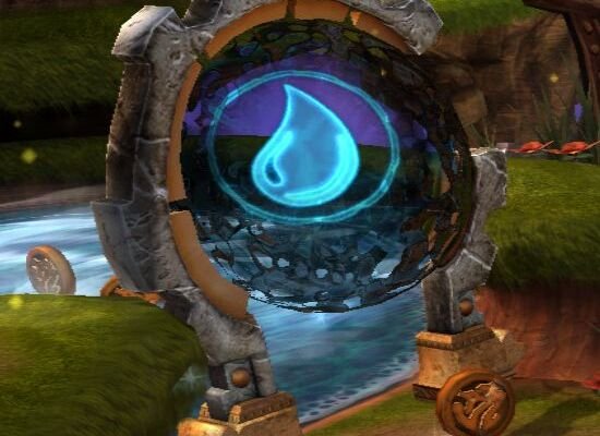 Screenshot de Spyro's Adventure mostrando portão elemental ou exploração