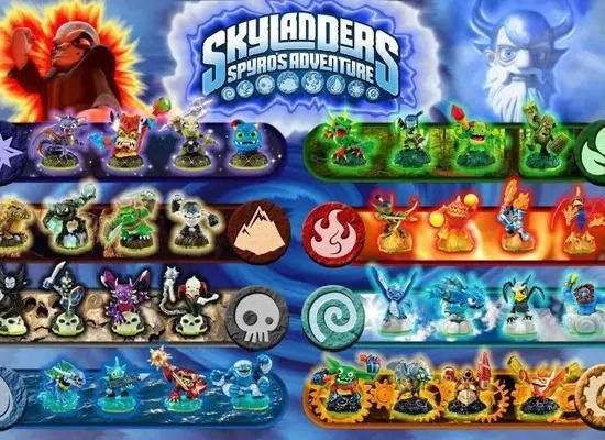Coleção dos 32 Skylanders originais de Spyro's Adventure (base verde)