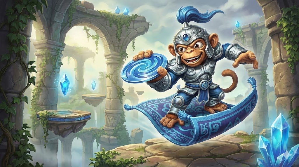 Fling Kong, o macaco do elemento Ar voando em tapete mágico - Skylanders Trap Team