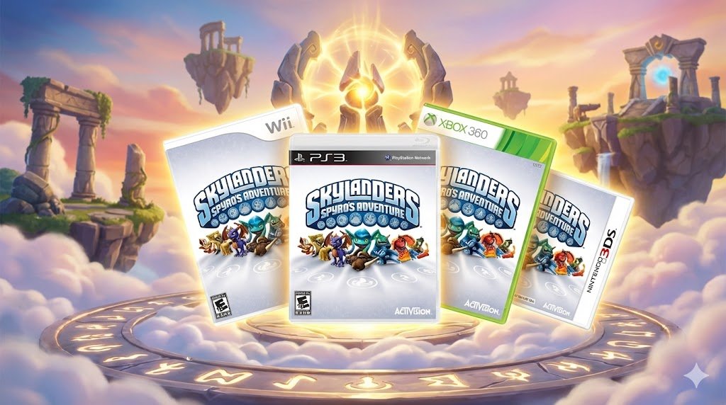 Capas de Skylanders: Spyro's Adventure (Wii, PS3/X360, PC) e versão 3DS